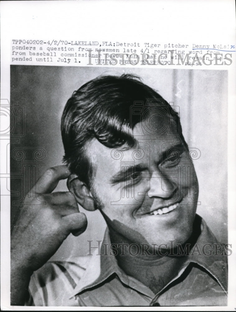 1970 Press Photo Lakeland Fla Tigers pitcher Denny McLaison - nes25770- Historic Images