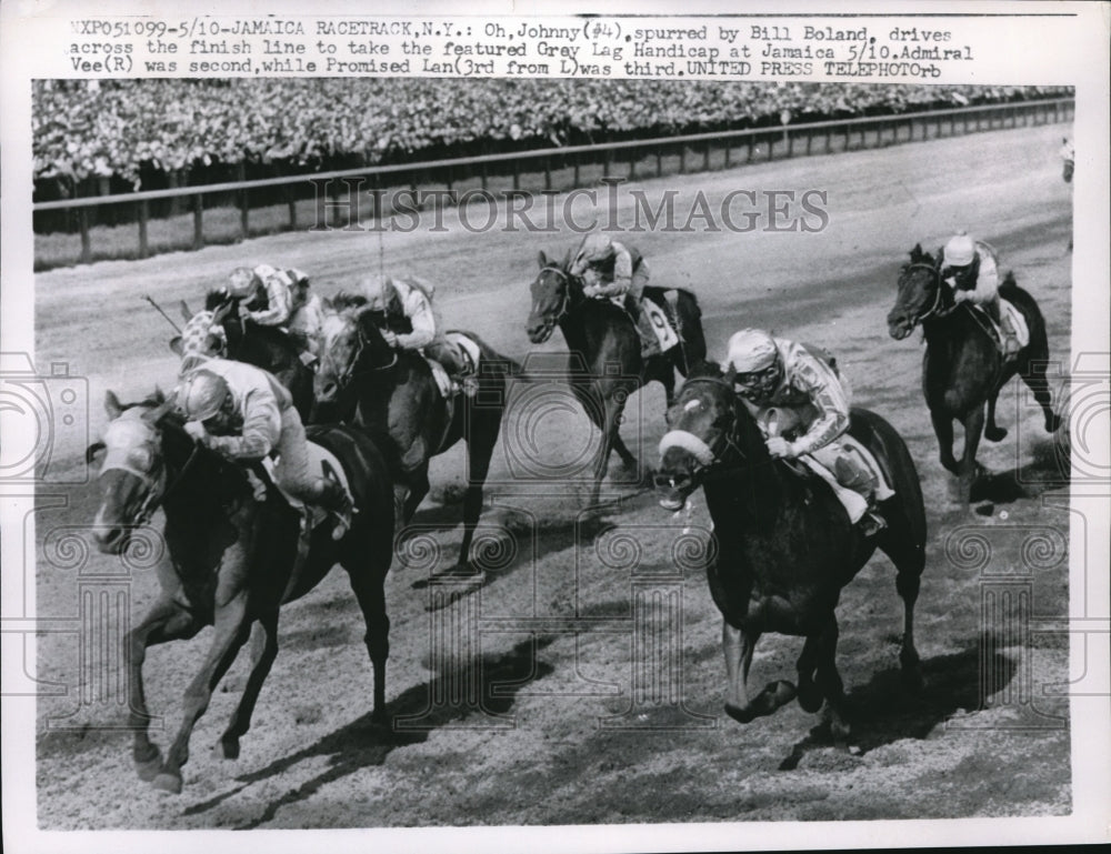 1958 Press Photo Jamaica NY B Boland on Oh Johnny vs Admiral Vee - nes25950