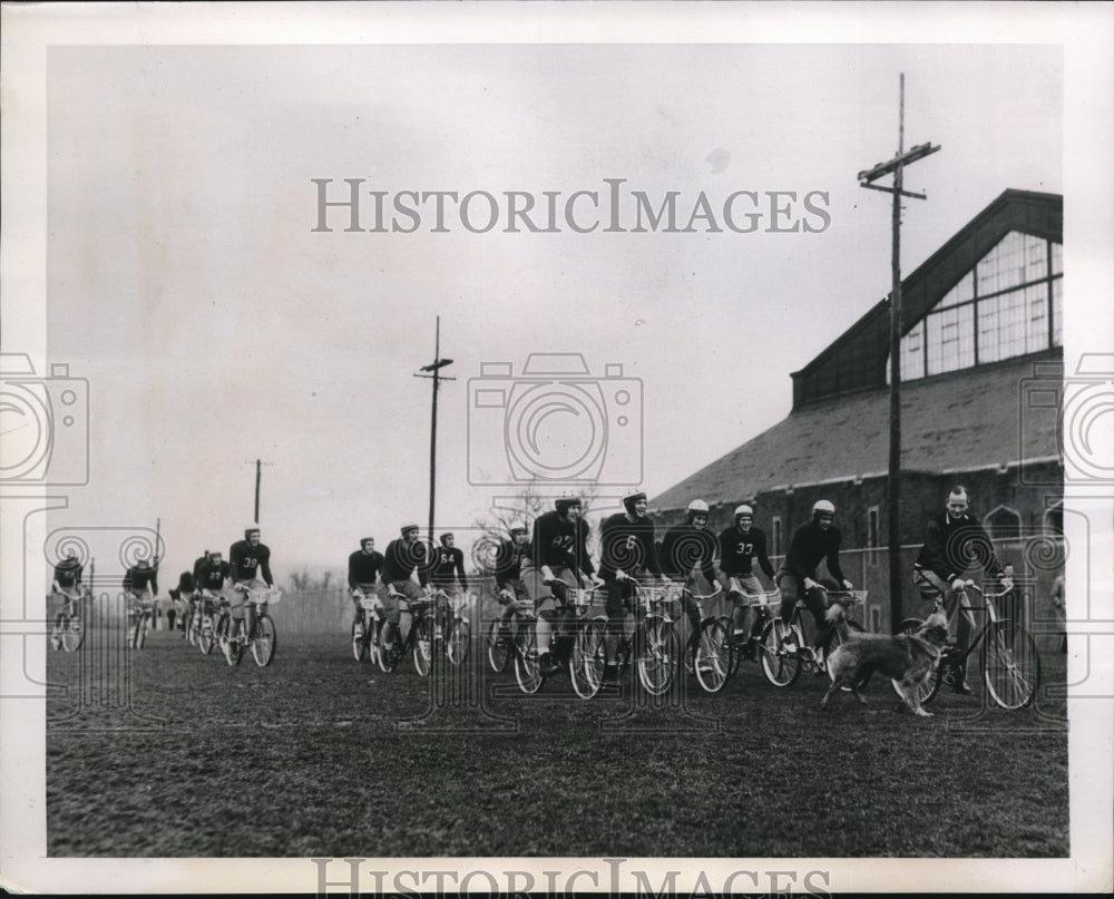 1939 Press Photo Cornell football squad on bikes for training - nes25972- Historic Images