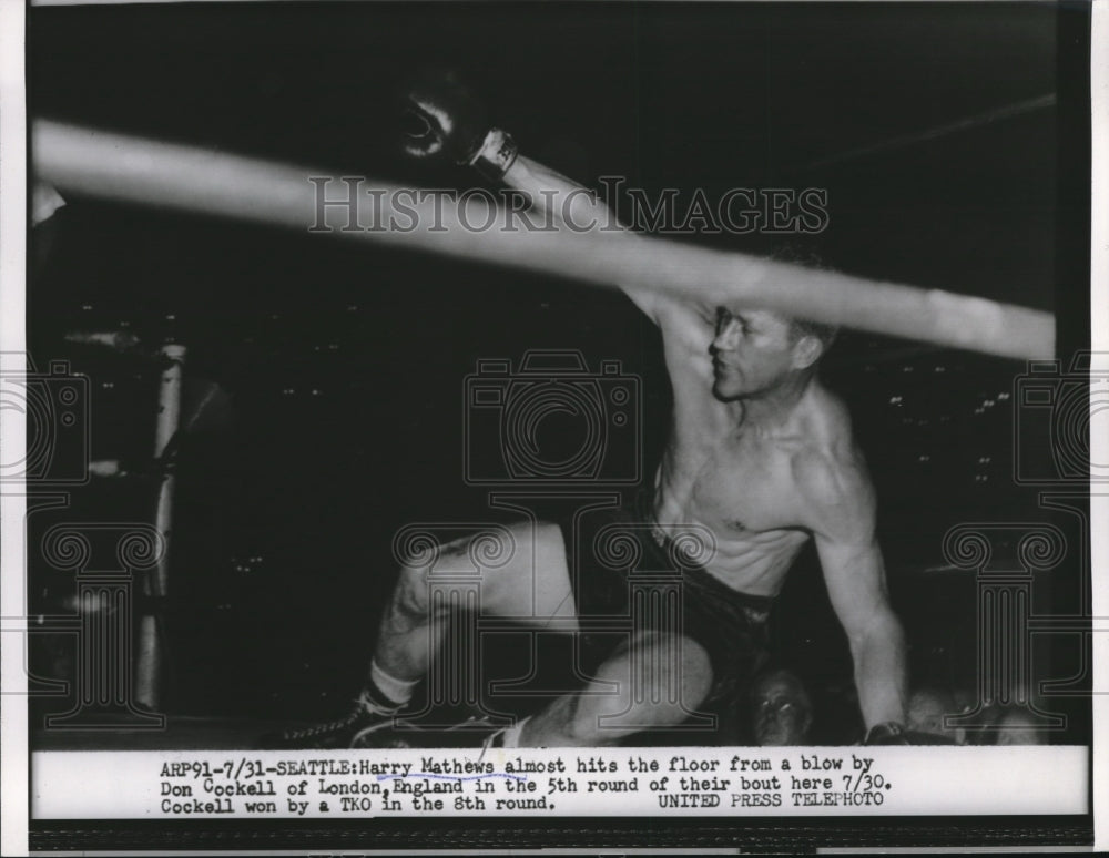 1954 Press Photo Seattle Wash Harry Matthews downed by Don Cockell - nes26035- Historic Images