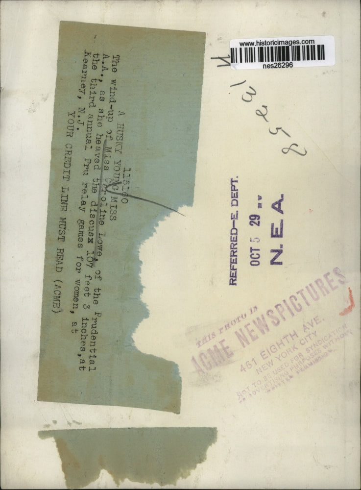 1929 Press Photo Caroline Lowe Prudential AA at discus throw 107' 3" - nes26296