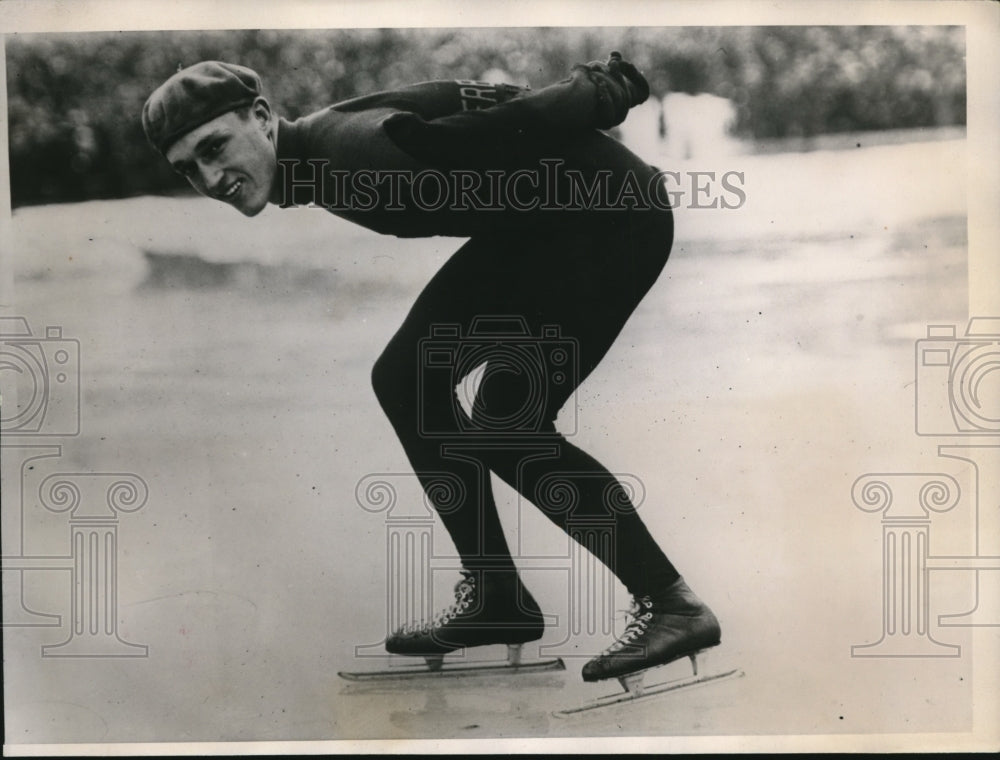 1934 Press Photo Leo Freisinger of Chicago Natl Speed Skate at Minneapolis Mn- Historic Images