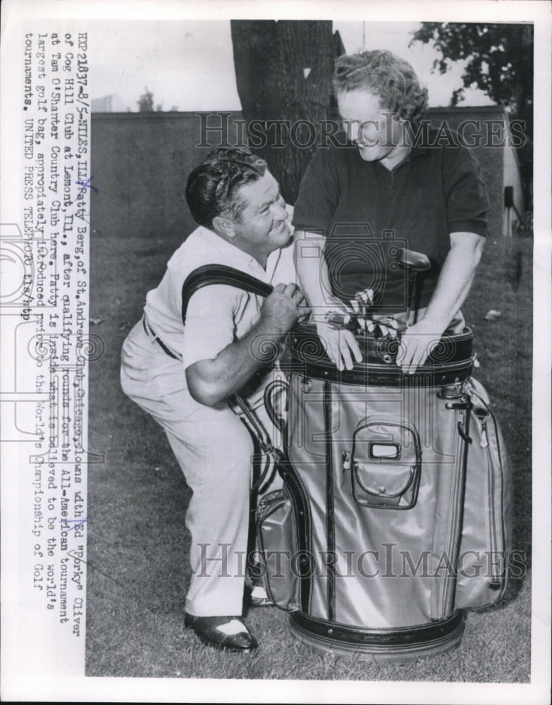 1954 Press Photo Niles Ill Patty Berg &amp; Ed Porky Oliver at Cog Hill golf club- Historic Images