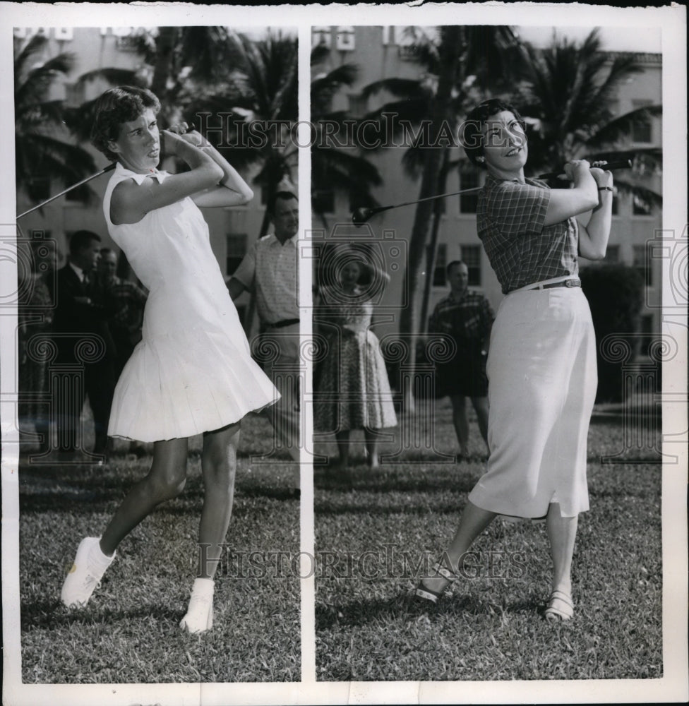 1955 Press Photo Miami Beach Fla Doris Hart &amp; Florence Chadwick at golf- Historic Images