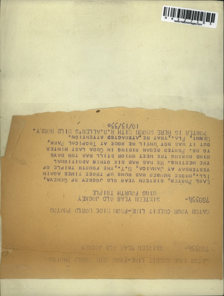 1933 Press Photo Jockey Earl Porter & horse Wild Honey at Geneva Ill - nes27165