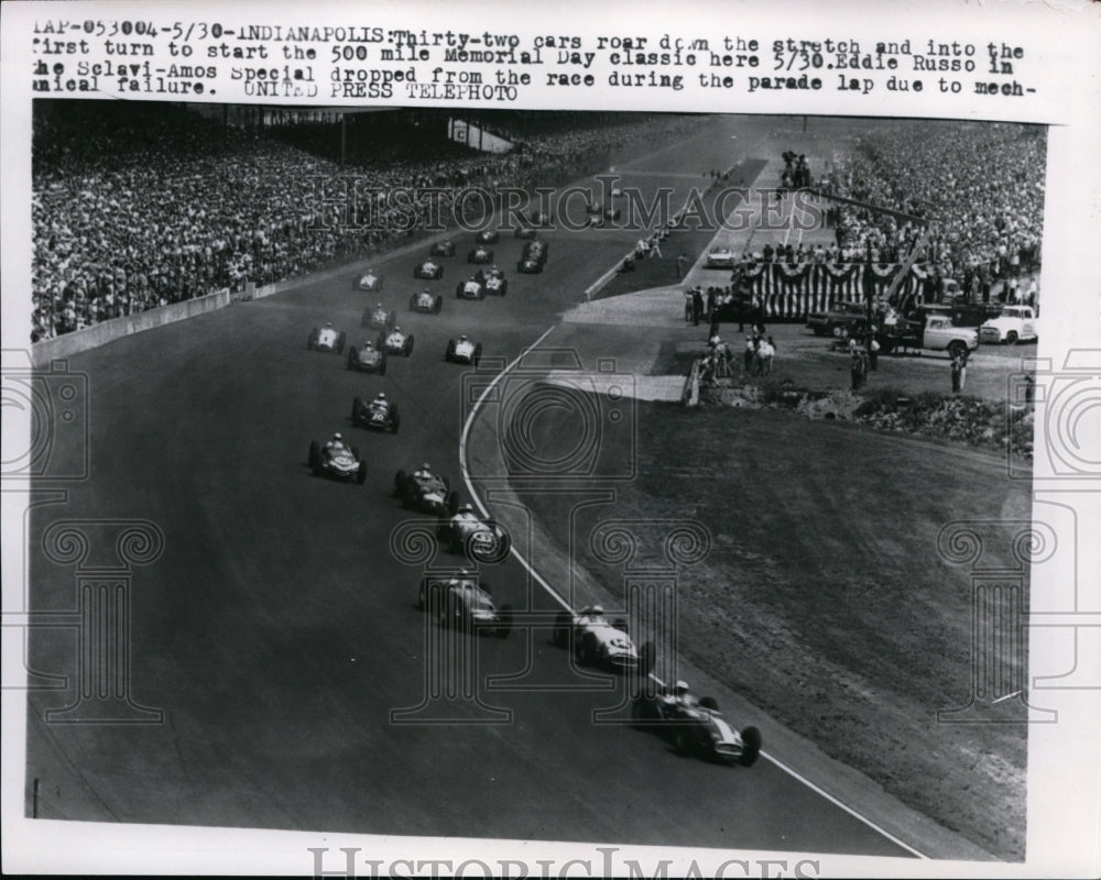 1957 Press Photo Indy 500 at Indianapolis Ind Ed Russo drops from race- Historic Images