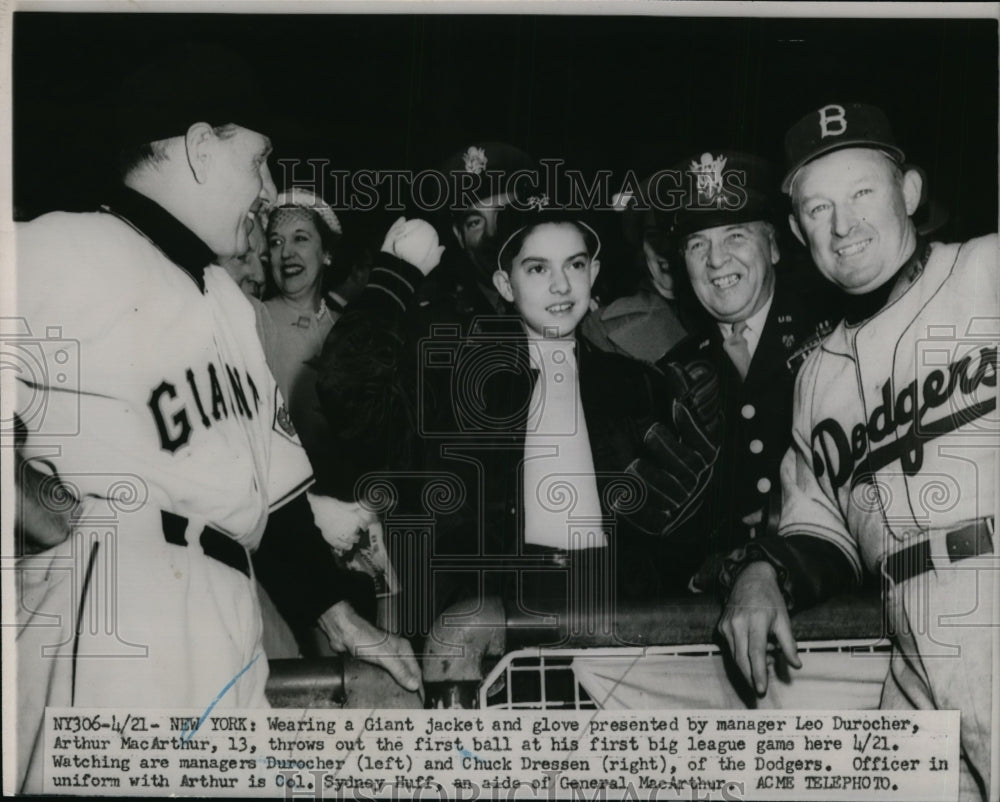 1951 Press Photo NYC Giants mgr Leo Durocher, A MacArthur, Dodger C Dressen- Historic Images