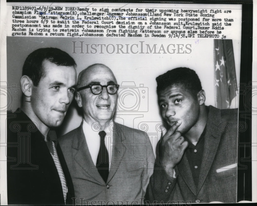 1959 Press Photo NYC Floyd Patterson &amp; Ingemar Johansson &amp; ML Krulewitch- Historic Images