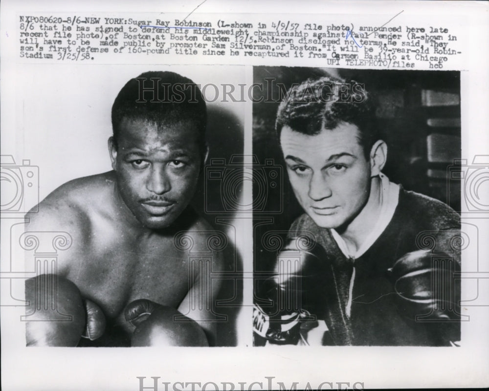 1959 Press Photo NYC Sugar Ray Robinson &amp; Paul Pender for title bout - nes27565- Historic Images