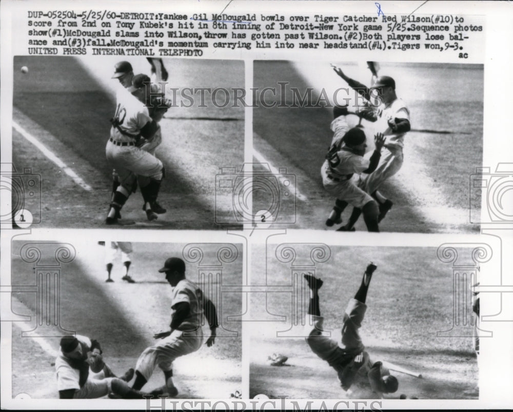 1960 Press Photo Yankee Gil MacDougald vs Tigers Red Wilson - nes27778- Historic Images