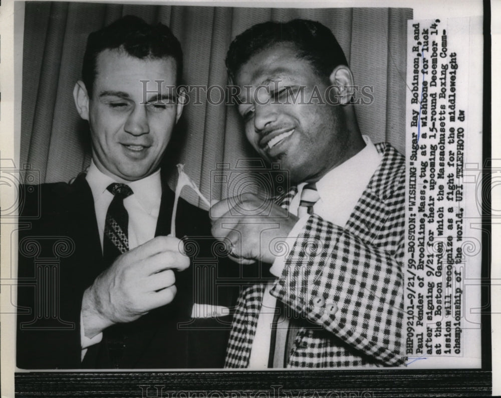 1959 Press Photo Boston Sugar Ray Robinson &amp; Paul Pender at Boston Garden- Historic Images