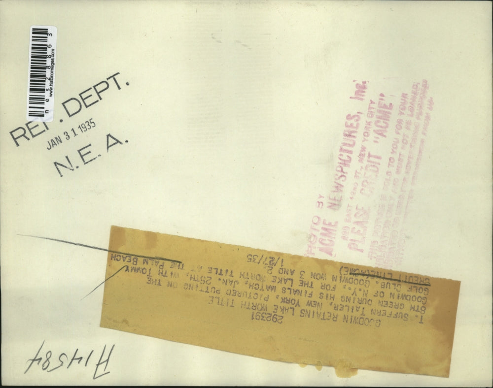 1935 Press Photo T Suffern Tailer at Palm Beach golf club with T Goodwin