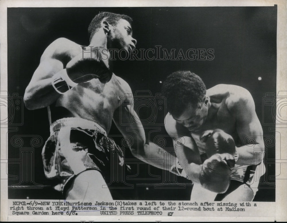 1956 Press Photo NYC Hurricane Jackson pounded by Floyd Patterson - nes29007- Historic Images