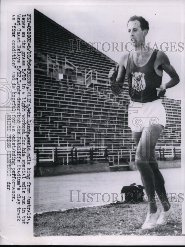 1956 Press Photo Fresno Calif John Landy world mile king at workout - nes29651- Historic Images