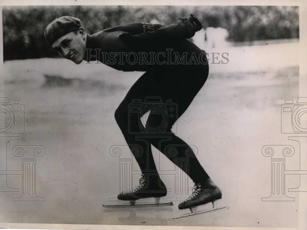 1934 Press Photo Leo Freisinger Natl Speed Skating chamo at Minneapolis MN- Historic Images
