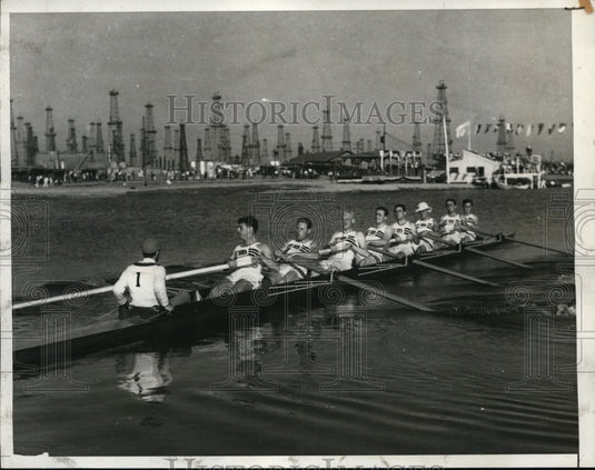 1932 Press Photo Great Britain Rowing Team wins first elimination race- Historic Images