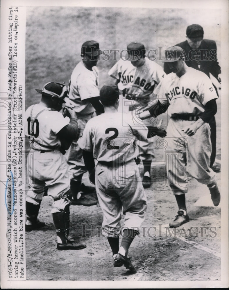 1951 Press Photo Brooklyn NY, Hank Sauer Cubs, Andy Pafko, R Jackson,- Historic Images