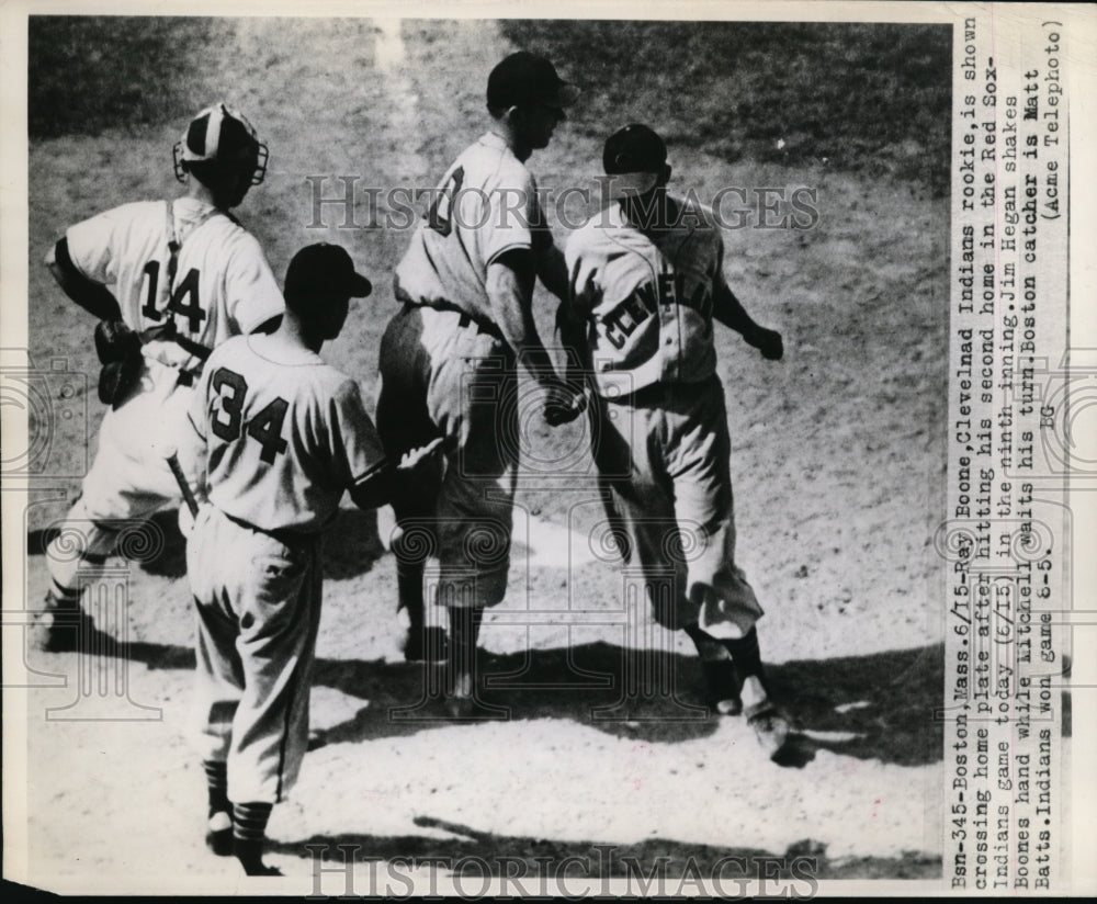 1949 Press Photo Indians rookie Ray Boone crosses home plate after hitting HR- Historic Images