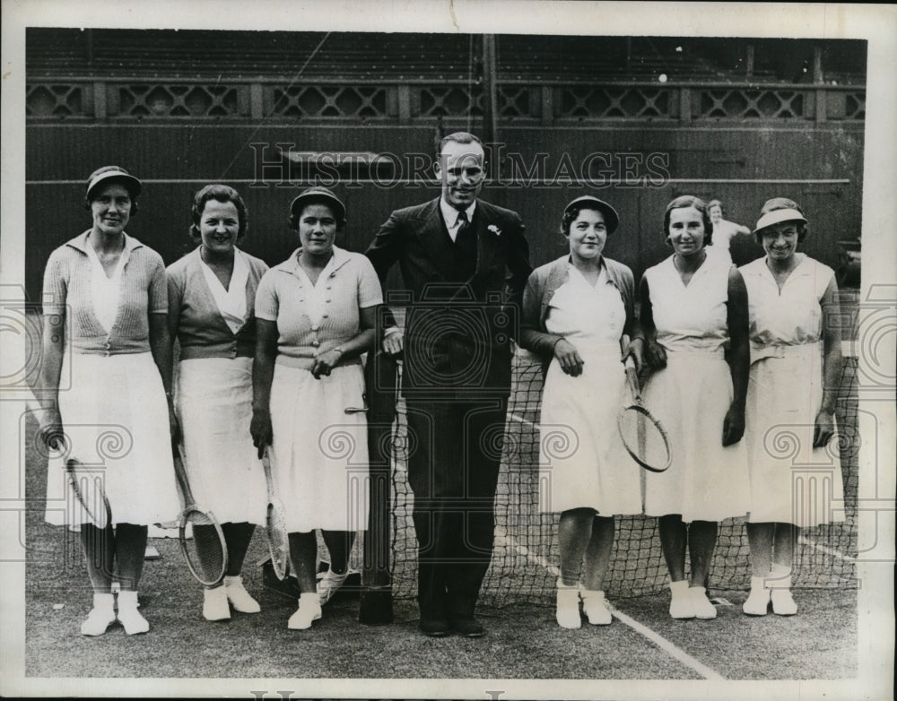 1934 Press Photo British Wightman Cup tennis Mr Horn, Scriven,Dearman- Historic Images