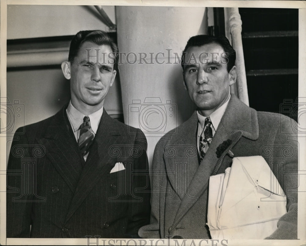 1938 Press Photo Ellsworth Vines and Fred Perry aboard Liner Santa Elena- Historic Images