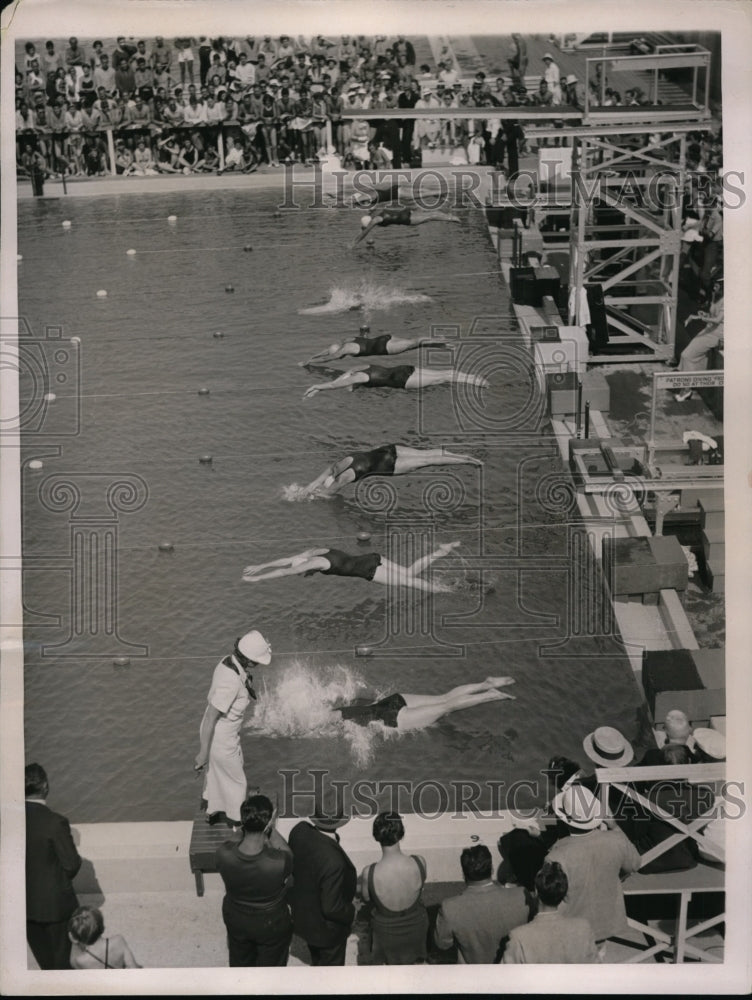 1936 Press Photo Start of National AAU Womens Swimming &amp; Diving Championship- Historic Images