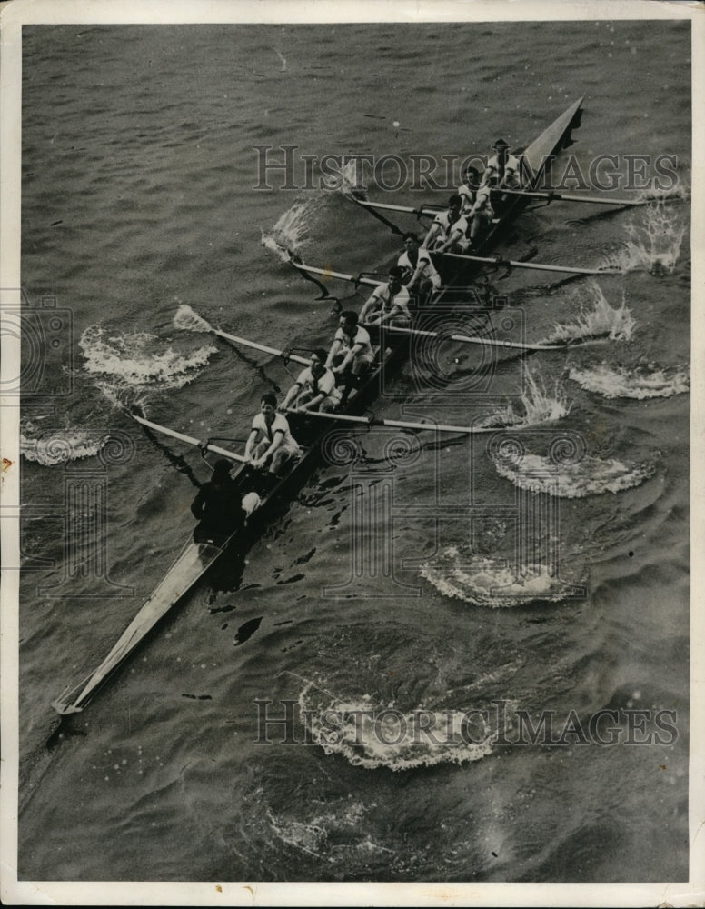 1931 Press Photo Oxford crew shoots through water of the Thames at fast clip