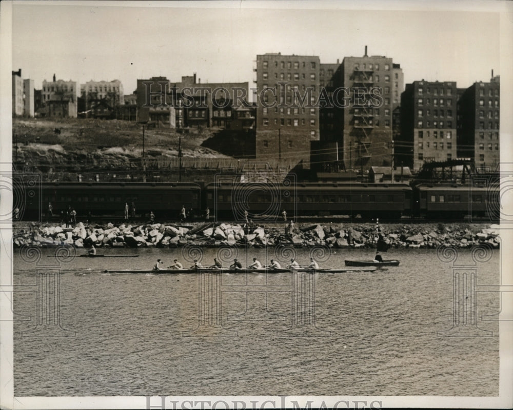 1938 Press Photo Navy junior varsity oarsmen win over Columbia by four lengths- Historic Images