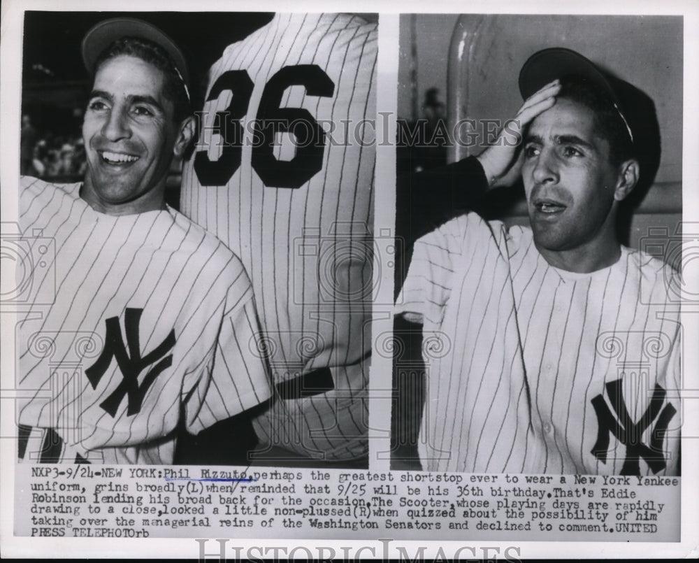 1954 Press Photo Yankee shortstop Phil Rizzuto celebrates 36th birthday- Historic Images