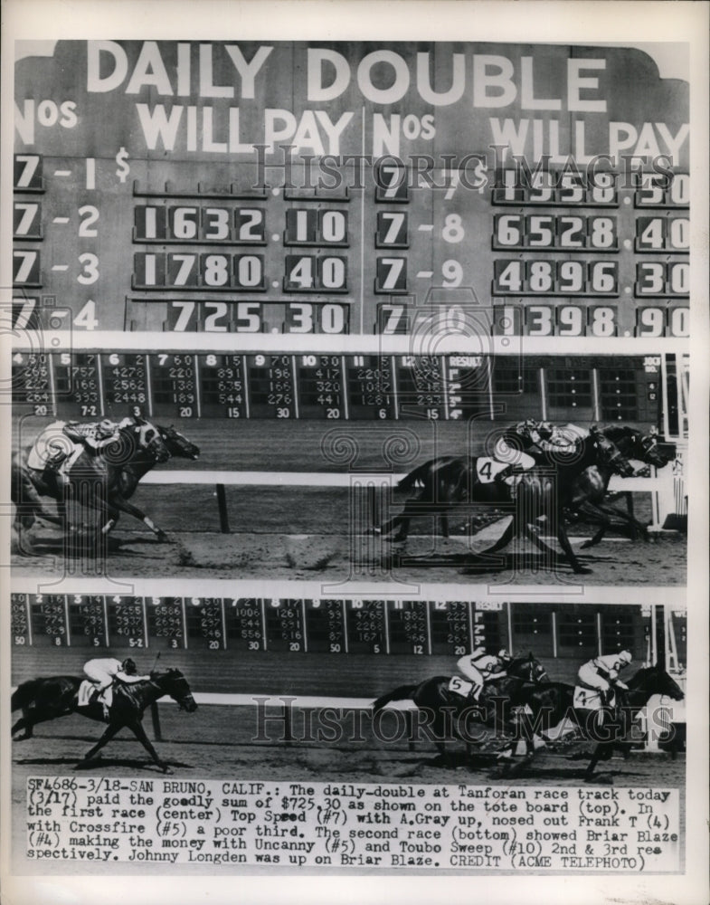 1950 Press Photo Top Seed with A Grey up noses out Frank T with Crossfire- Historic Images