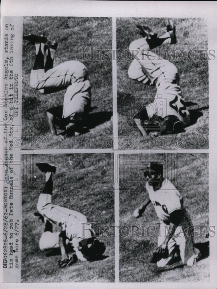 1962 Press Photo Los Angeles Angels Leon Wagner stands on his head - nes32979- Historic Images