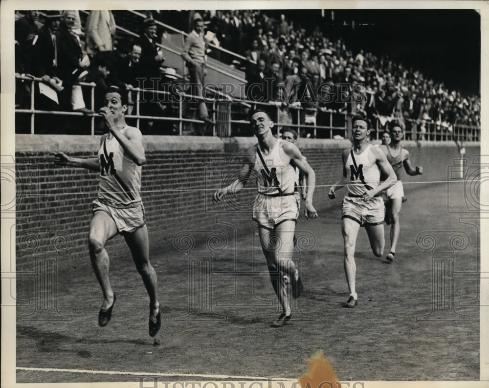 1936 Press Photo Louis Burns, Edgar Borck, Bill Wray in 800 meter IC4A track- Historic Images