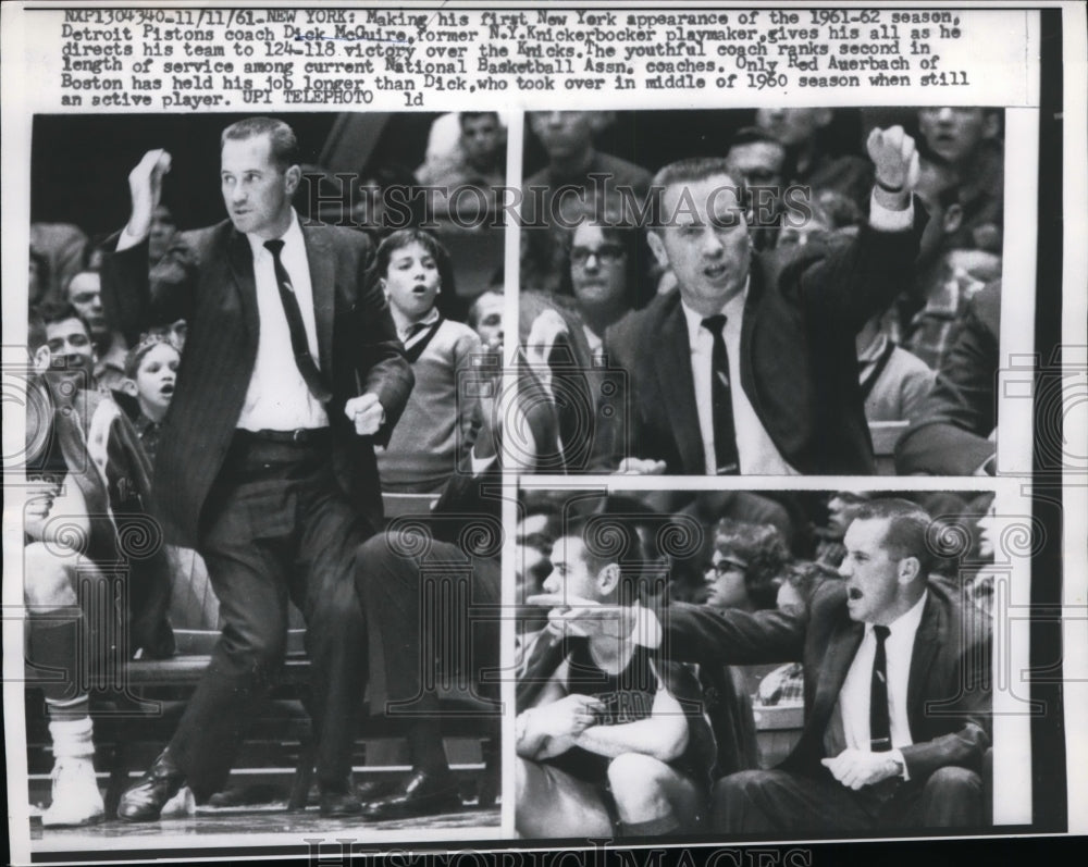 1961 Press Photo NYC Pistons coach Dick McGuire at game vs Knicks - nes33455- Historic Images