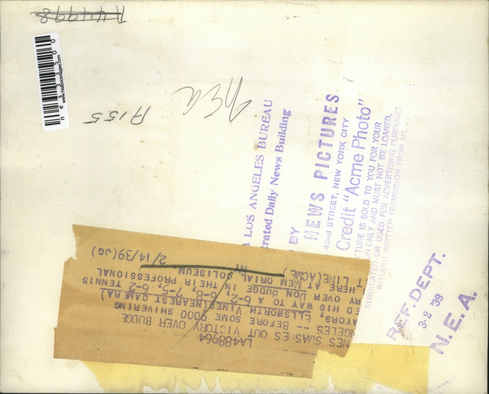 1939 Press Photo Ellsworth Vines wins tennis match over Don Budge - nes33500