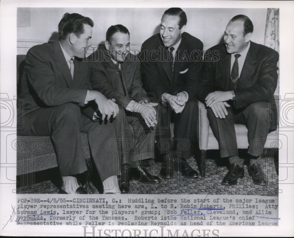 1955 Press Photo Cinncinati R Roberts of Phils, B Feller, Indians, A Reynolds- Historic Images