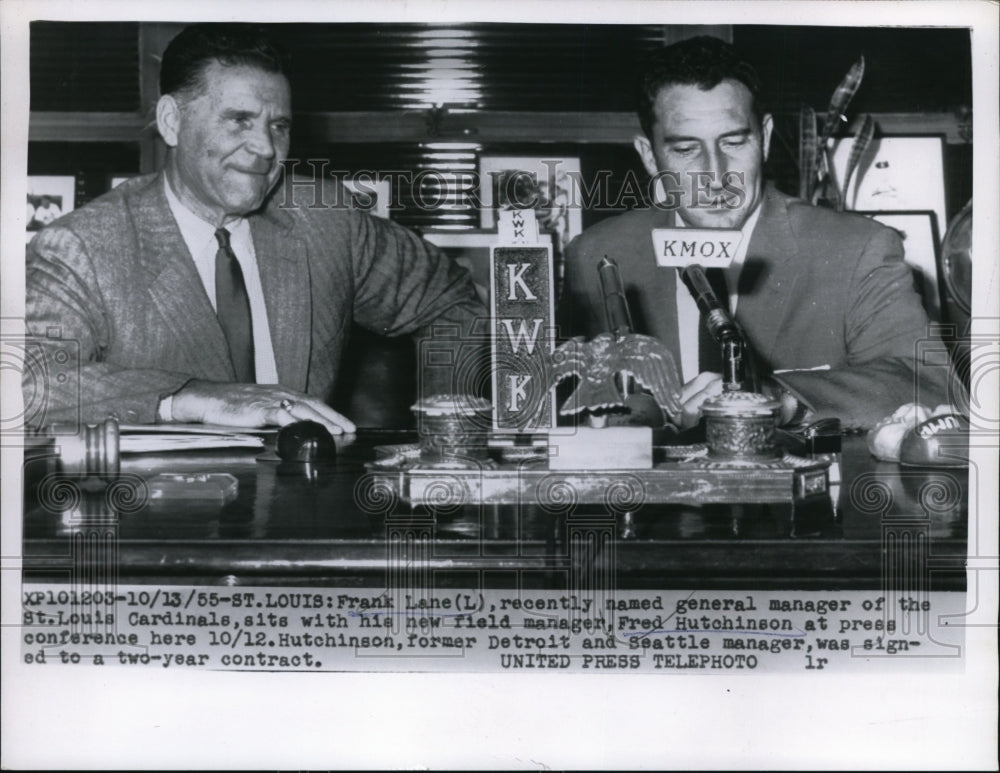 1955 Press Photo St Louis Mo Frank Lane GM of Cardinals &amp; Fred Hutchinson- Historic Images