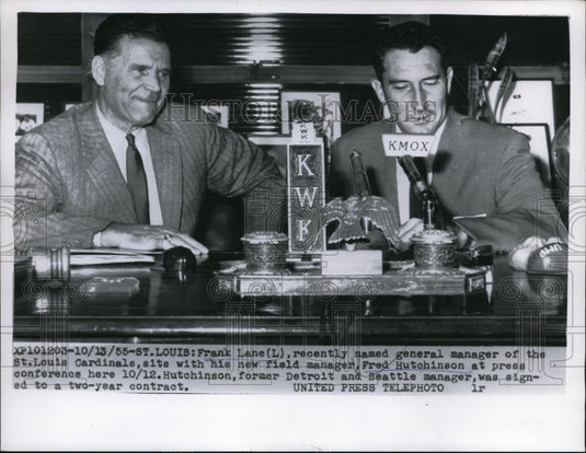 1955 Press Photo St Louis Mo Frank Lane GM of Cardinals & Fred Hutchinson- Historic Images
