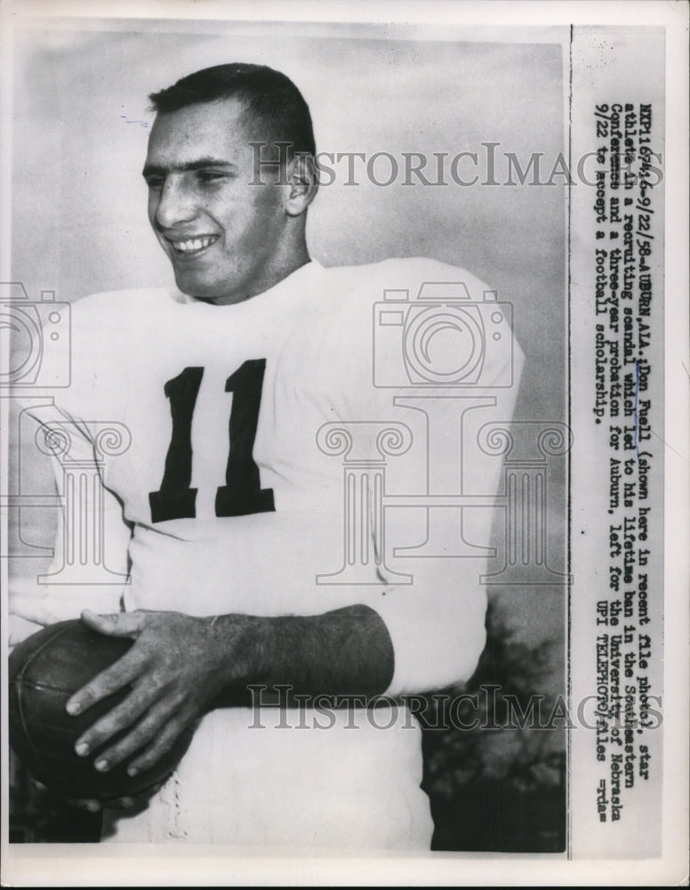 1958 Press Photo Auburn Alabama Don Fuell football player - nes34207- Historic Images