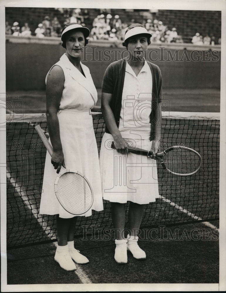 1933 Press Photo Mrs LRC Michell & Mrs Helen Wills Moody at tennis in NY- Historic Images