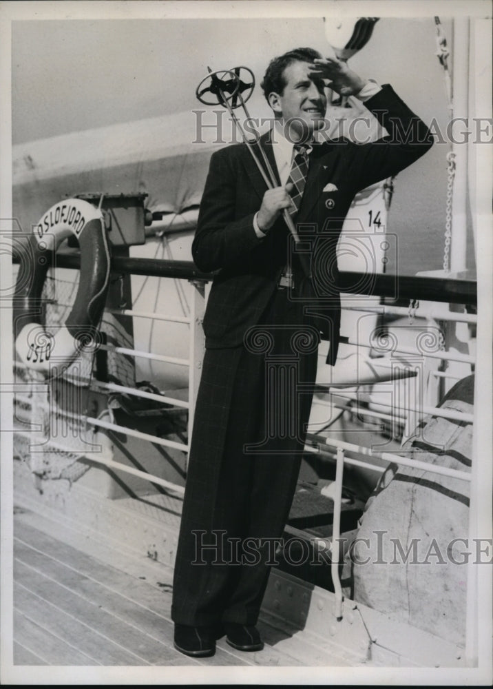 1938 Press Photo NYC Tomm Murstad Norwegian skier arrives here - nes34270- Historic Images