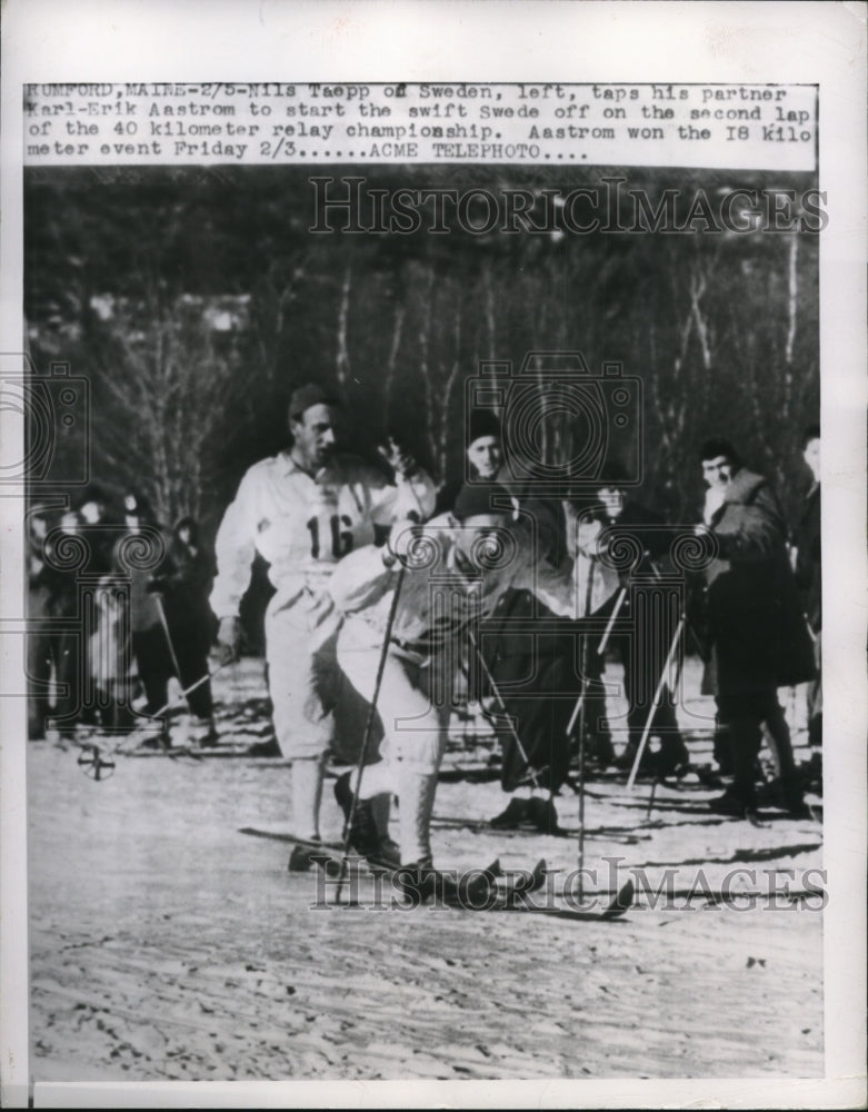 1950 Press Photo Rumford Maine Nils Taepp of Sweden, Karl E Aastrom 40 Km ski- Historic Images