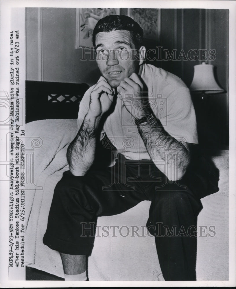 1952 Press Photo Lt heavyweight champion Joey Maxim no bout vs Ray Robinson- Historic Images