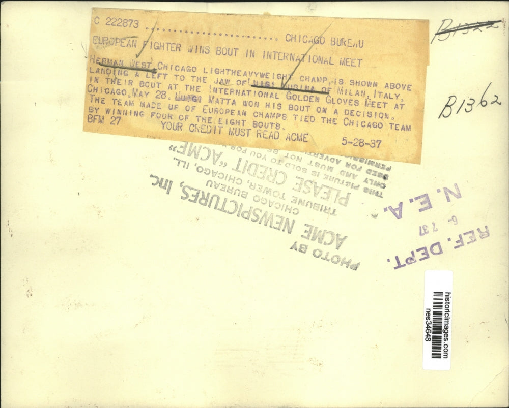 1937 Press Photo Herman West lightweight champ vs Luihi Musina Golden Gloves