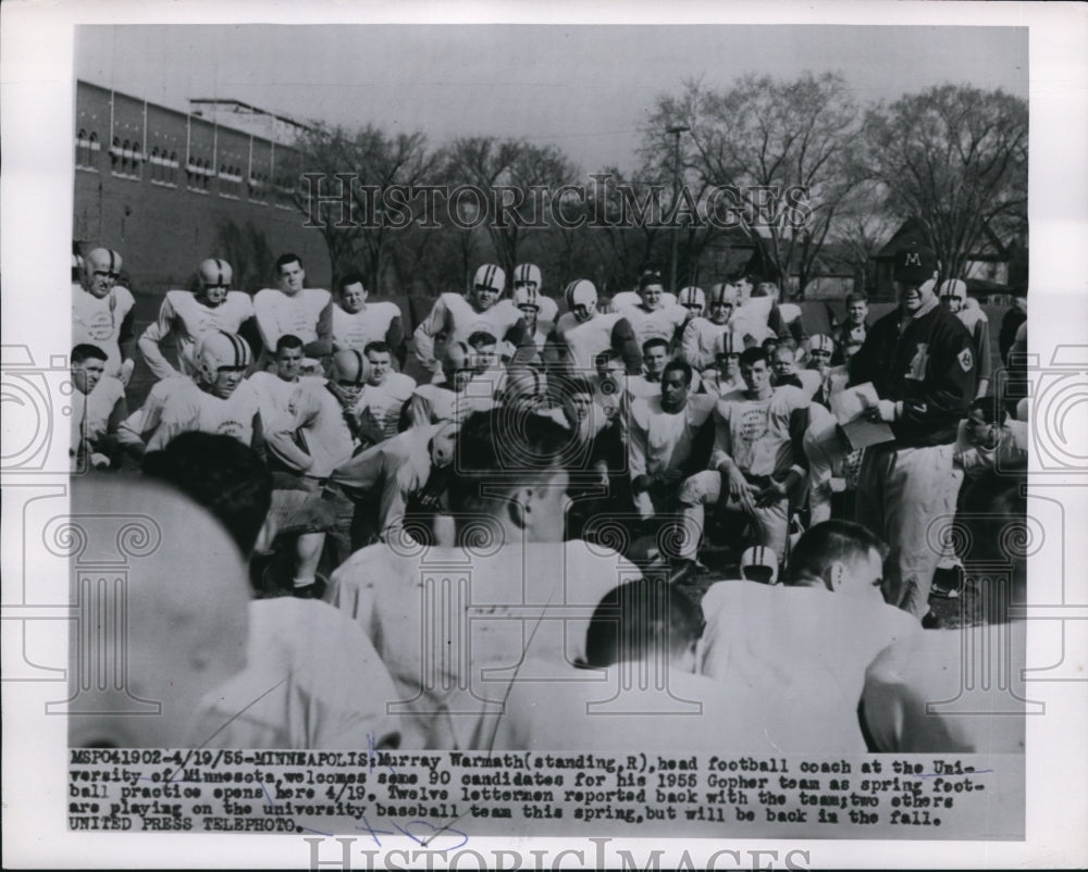 1955 Press Photo Murray Warmath football U of Minnesota &amp; team candidates- Historic Images