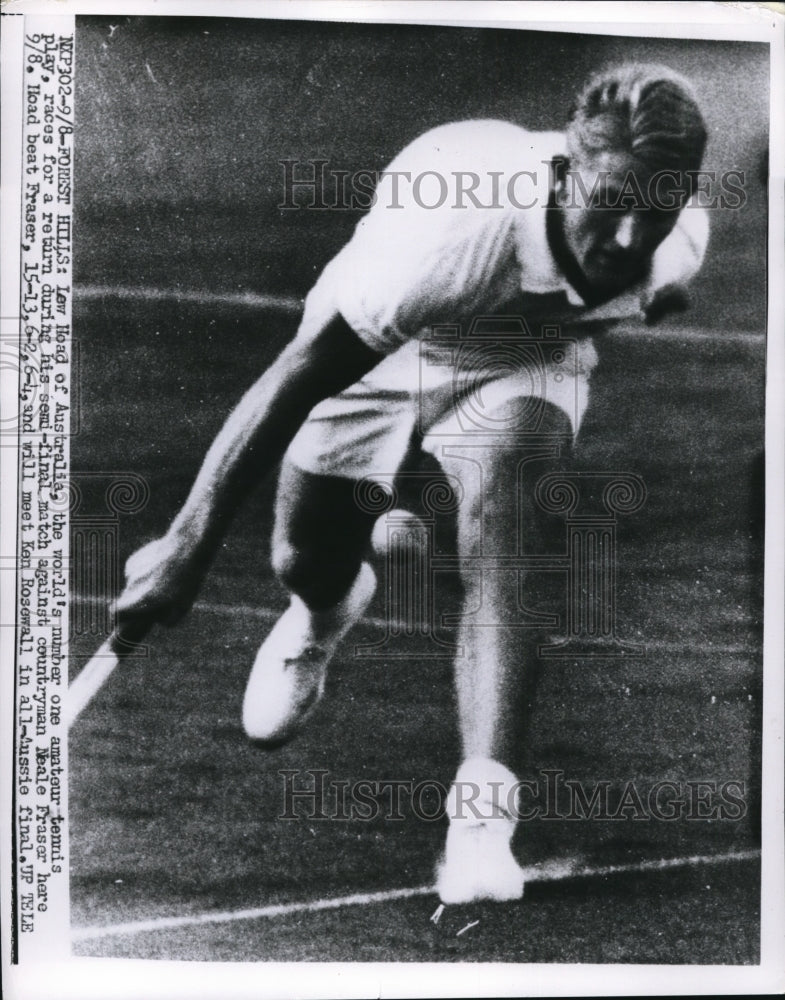 1956 Press Photo Forest Hills NY Lew Hoad in tennis semi final vs Neale Fraser- Historic Images