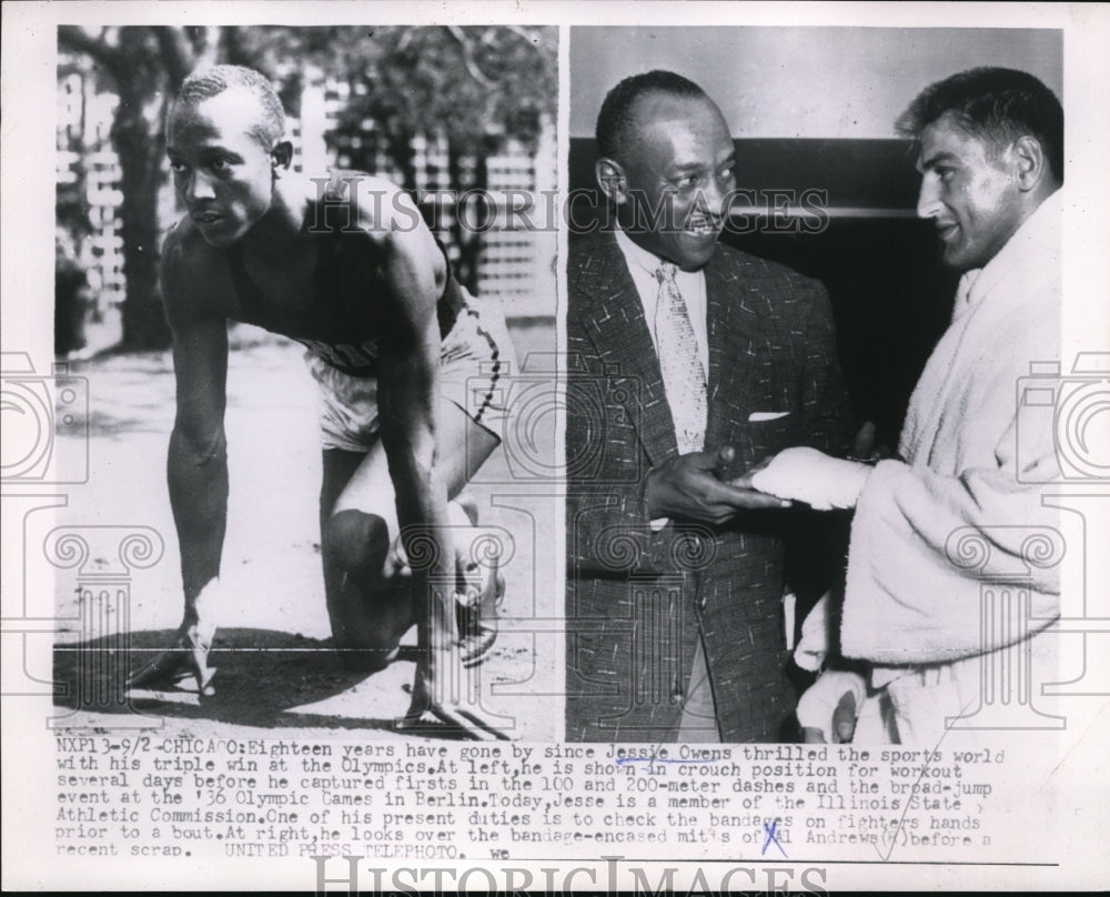 1954 Press Photo Jessie Owens former track star &amp; Al Andrews boxer in Chicago- Historic Images