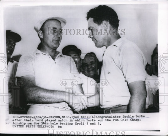 1956 Press Photo Ted Kroll & Jackie Burke at PGA Golf Championship in Mass- Historic Images