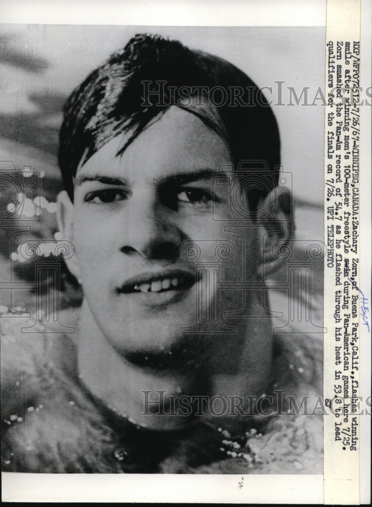 1967 Press Photo Zachary Zorn won 100 meter freestyle at Pan American games- Historic Images