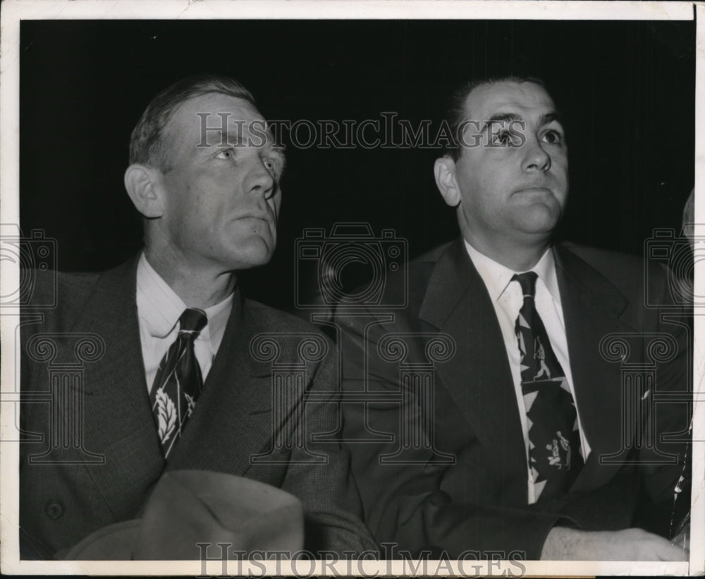 1949 Press Photo Detroit Tigers manager Red Rolfe &amp; Indians manager Lou Boudreau- Historic Images