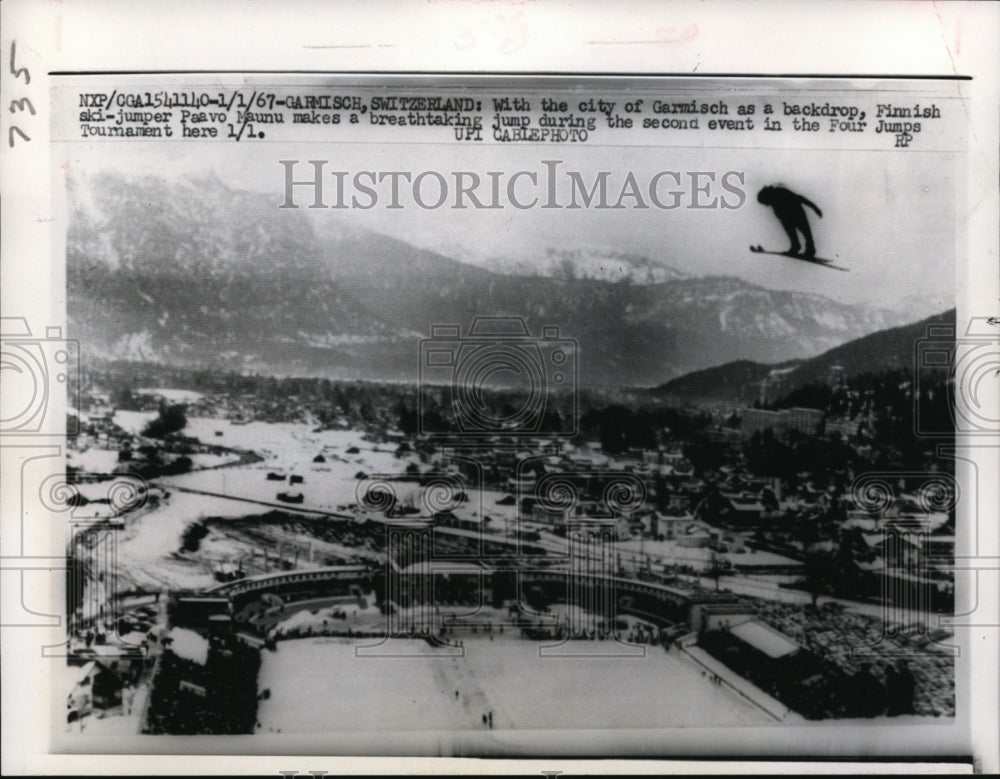 1967 Press Photo Garmisch GermanyFinnish ski jumper Paavo Maunu in tournament- Historic Images