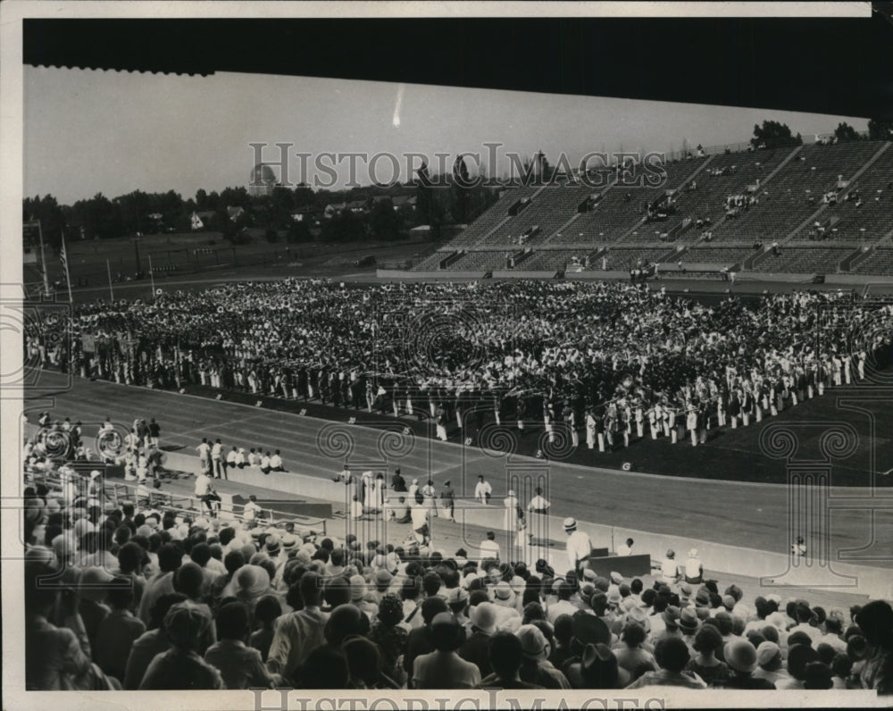 1933 Press Photo Dyche Stadiun at Northwestern Univ Nationa School band contest- Historic Images